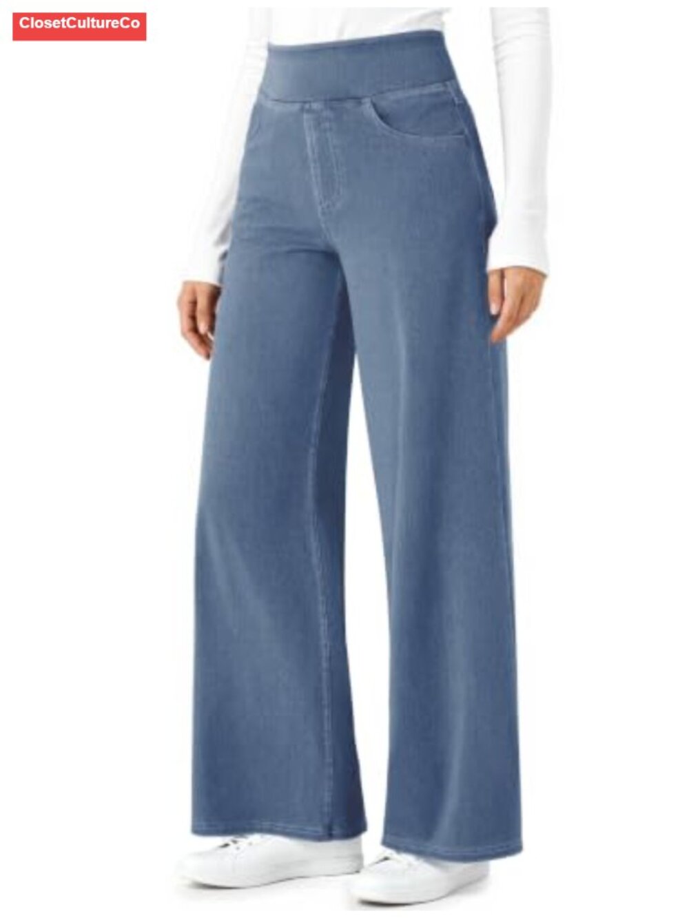 Wide Leg Stretchy Pull On Jeans High Waisted Denim Sweatpants - Picture 1 of 6